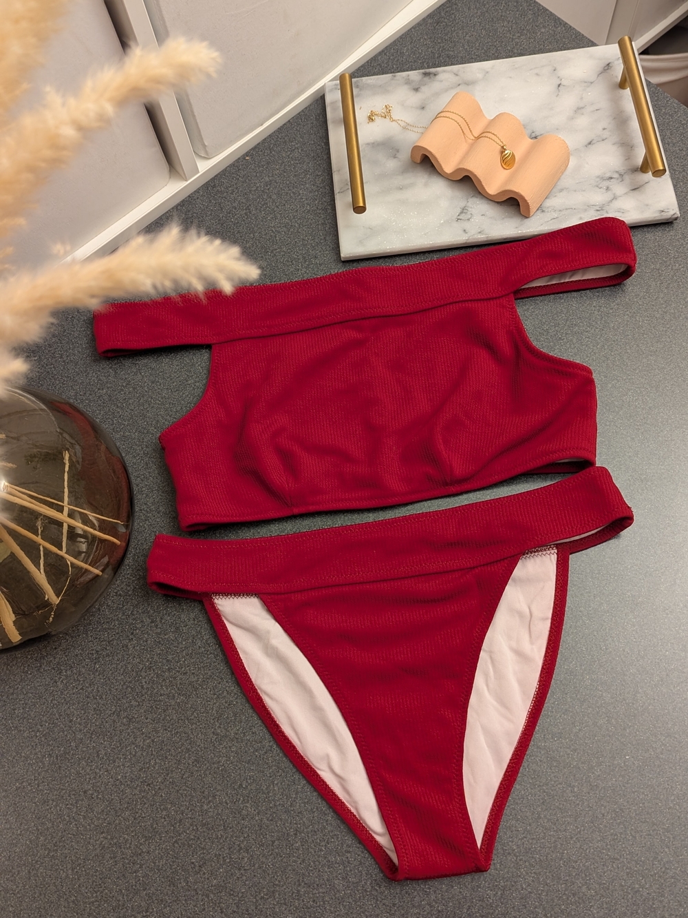 $5/each with Bundle🔥 Cupshe Red Ribbed Bikini Set M